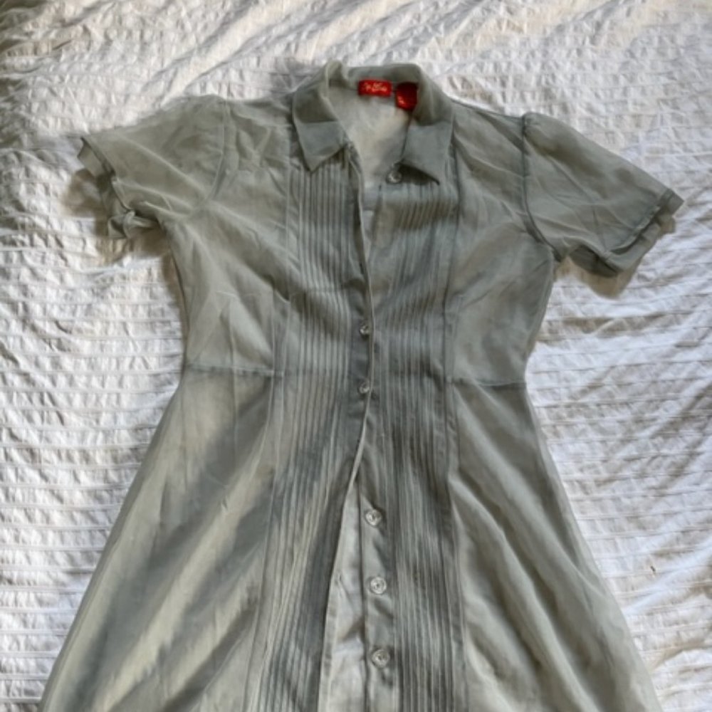 Sheer blue-grey button-up dress